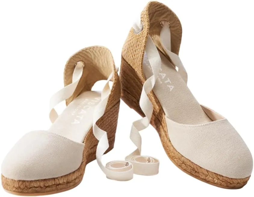 Viscata Sagaro Espadrille Canvas Wedges with Ankle Laces Spain Handmade 2 ½” Heel Women's Sandals with Breathable Organic Cotton Canvas and 100% Natural Jute for all Occasions: Casual, Work, Party