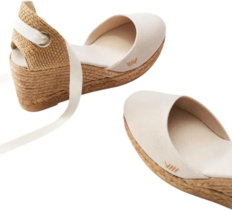 Viscata Sagaro Espadrille Canvas Wedges with Ankle Laces Spain Handmade 2 ½” Heel Women's Sandals with Breathable Organic Cotton Canvas and 100% Natural Jute for all Occasions: Casual, Work, Party