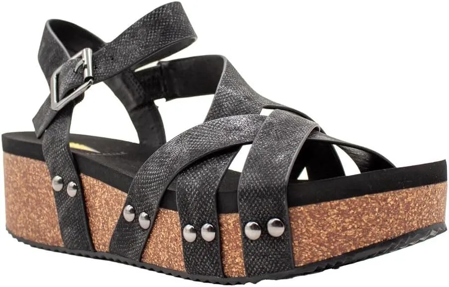 VOLATILE Womens Sandcastle Metallic Ankle Strap Casual Sandals Casual Mid Heel 2-3" - Beige