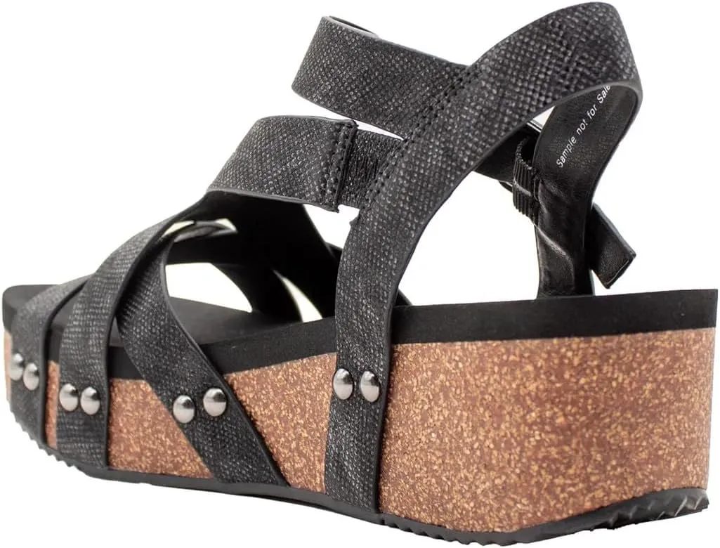 VOLATILE Womens Sandcastle Metallic Ankle Strap Casual Sandals Casual Mid Heel 2-3" - Beige