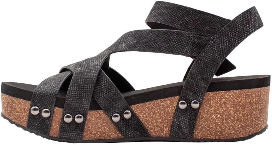 VOLATILE Womens Sandcastle Metallic Ankle Strap Casual Sandals Casual Mid Heel 2-3" - Beige