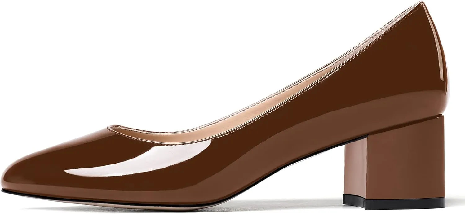 WAYDERNS Womens Party Round Toe Dress Slip On Patent Chunky Low Heel Pumps Shoes 2 Inch
