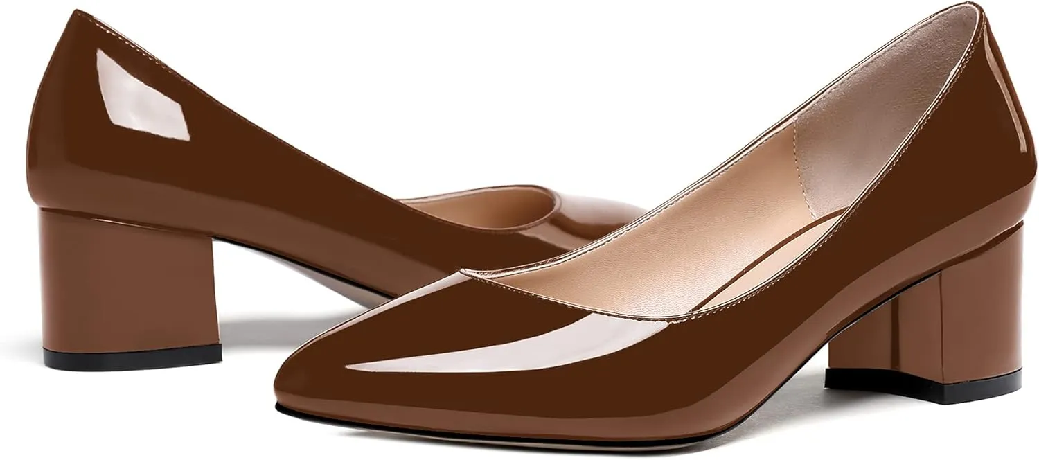 WAYDERNS Womens Party Round Toe Dress Slip On Patent Chunky Low Heel Pumps Shoes 2 Inch