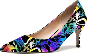 WAYDERNS Women's Pointed Toe Slip On Solid Patent Mid Heel Pumps Shoes 2.5 Inch