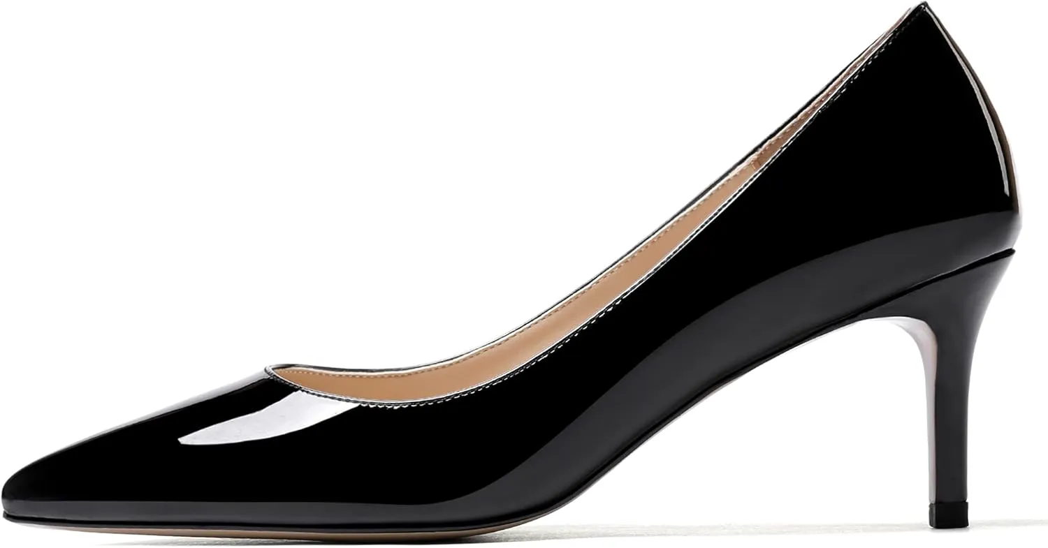 WAYDERNS Women's Pointed Toe Slip On Solid Patent Mid Heel Pumps Shoes 2.5 Inch