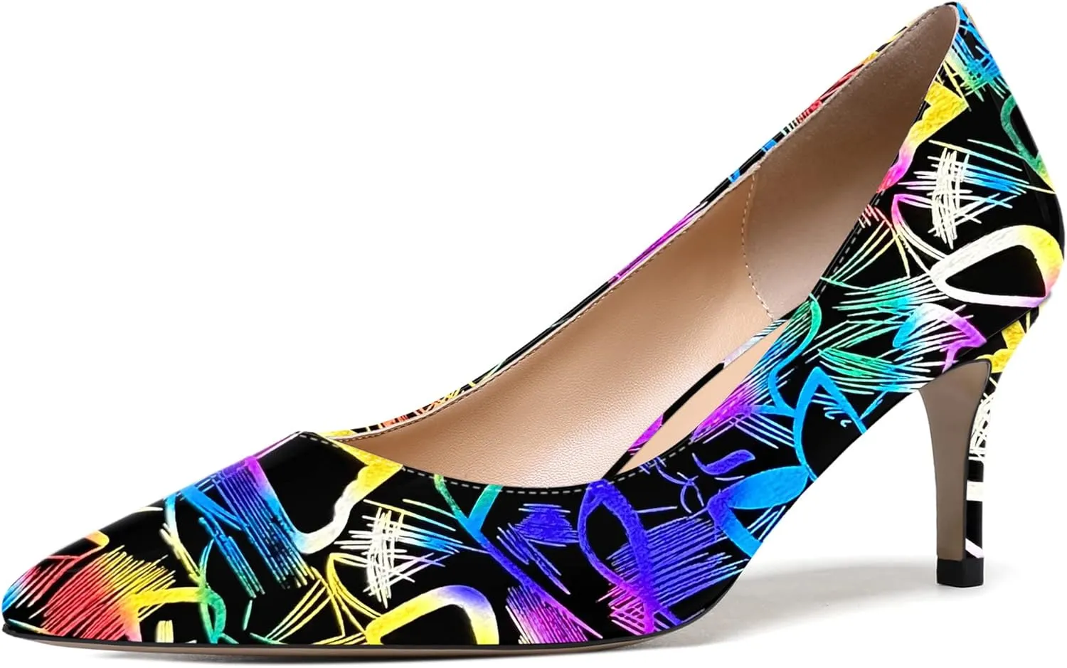WAYDERNS Women's Pointed Toe Slip On Solid Patent Mid Heel Pumps Shoes 2.5 Inch