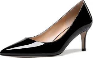 WAYDERNS Women's Pointed Toe Slip On Solid Patent Mid Heel Pumps Shoes 2.5 Inch