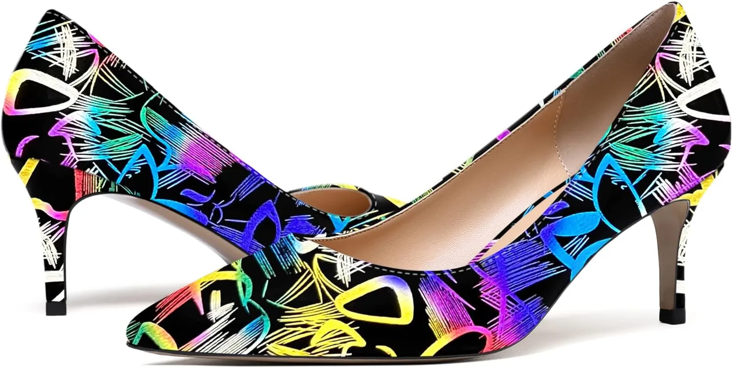 WAYDERNS Women's Pointed Toe Slip On Solid Patent Mid Heel Pumps Shoes 2.5 Inch