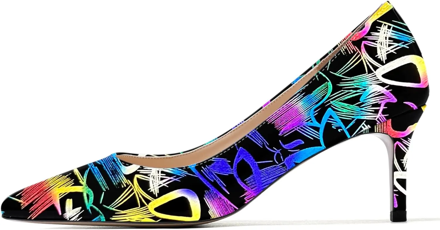WAYDERNS Women's Pointed Toe Slip On Solid Patent Mid Heel Pumps Shoes 2.5 Inch