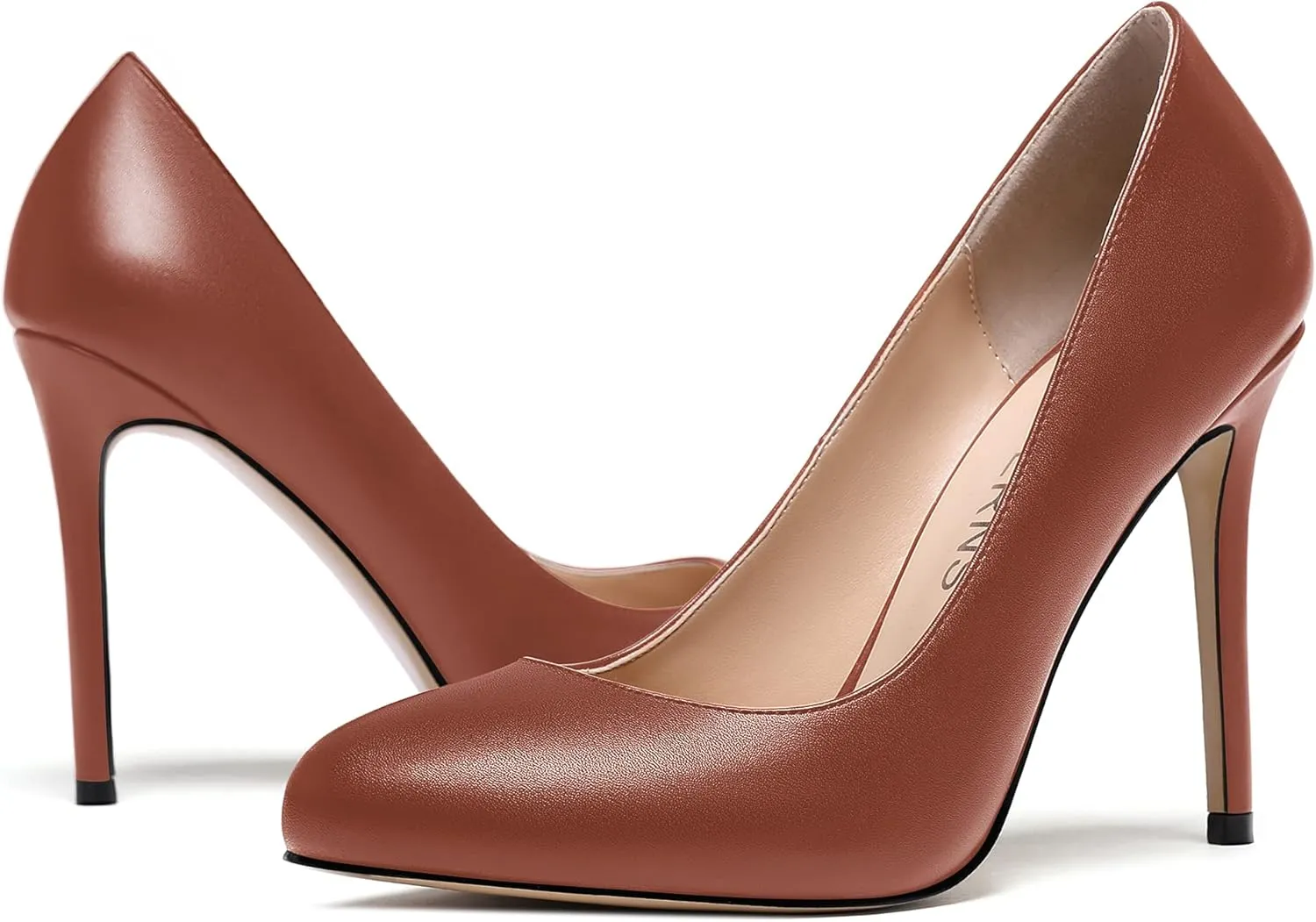 WAYDERNS Women's Slip On Solid Round Toe Stiletto High Heel Pumps Shoes 4 Inch
