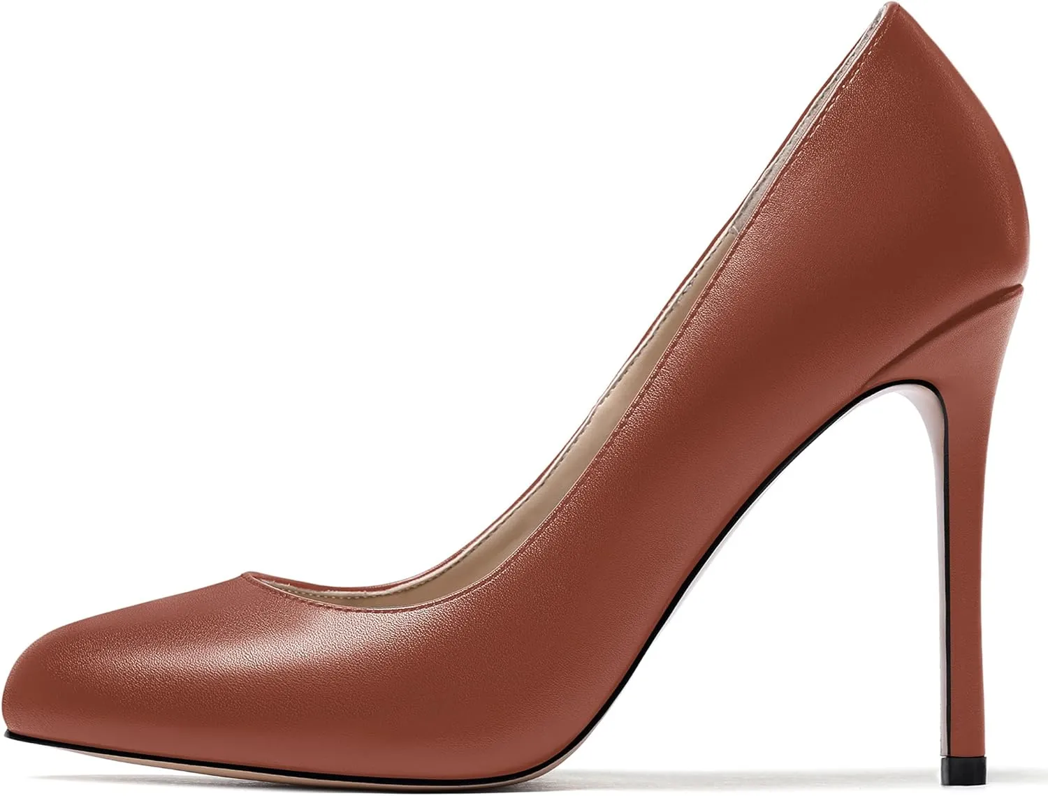 WAYDERNS Women's Slip On Solid Round Toe Stiletto High Heel Pumps Shoes 4 Inch