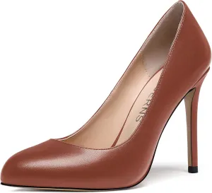 WAYDERNS Women's Slip On Solid Round Toe Stiletto High Heel Pumps Shoes 4 Inch