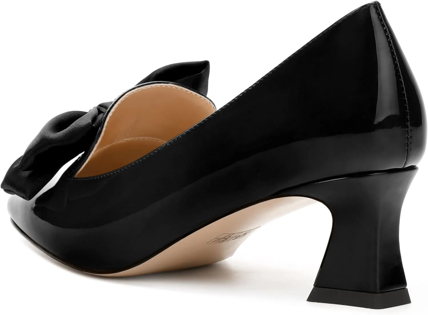 WAYDERNS Womens Slip On Solid Square Toe Bow Patent Casual Dating Kitten Low Heel Pumps Shoes 2 Inch