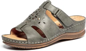 Wedge Sandals for Women Hook and Loop Adjustable Platform Strappy Slides Women's Vintage Rivets Gladiator Sandals House and Outdoors Comfortable Slip ons