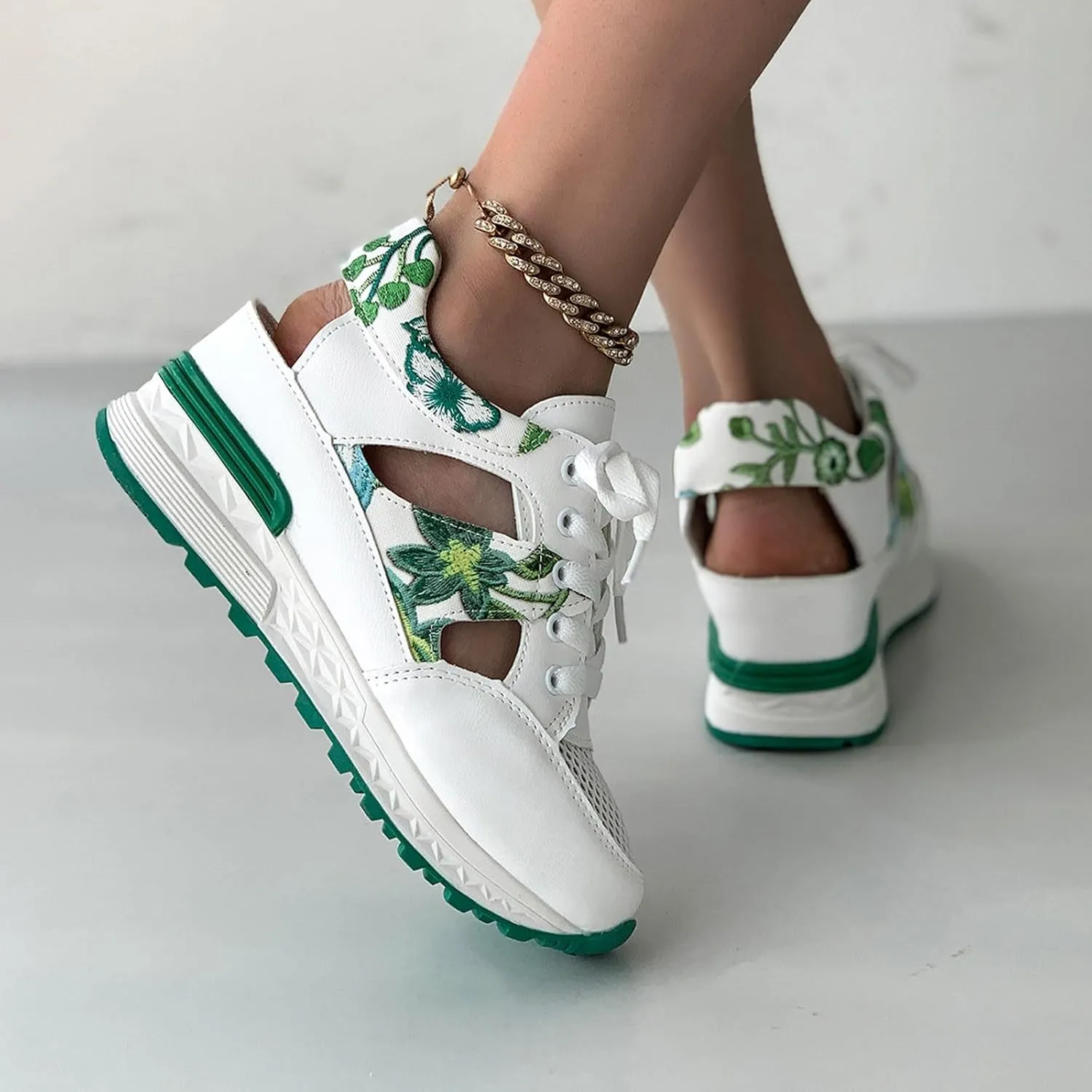 Wedge Sandals for Women Lace-Up Sneakers Hollow Out Breathable Mesh Non-Slip Summer Shoes Summer Sport Walking