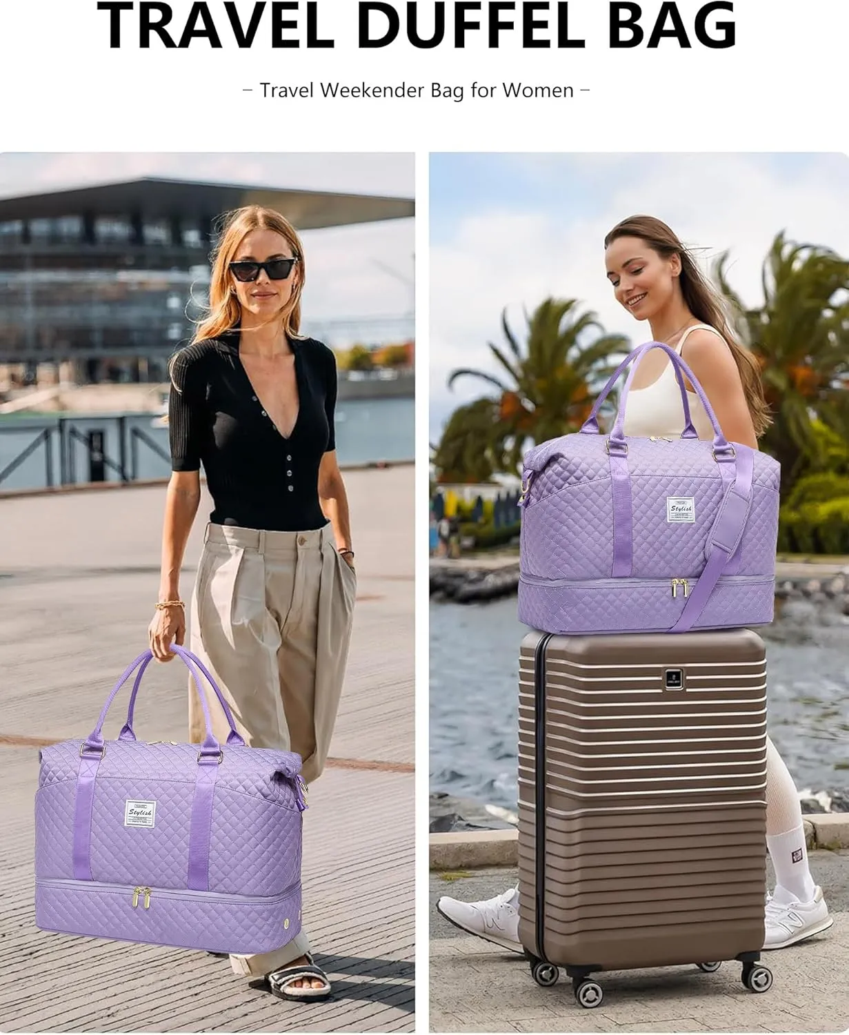 Weekender Bags for Women Duffle Bag - Travel Duffel Bag with Shoe Compartmen Carry on Overnight Bag Gym Duffel Bag with Wet Pocket Hospital Bags for Labor and Delivery Purple