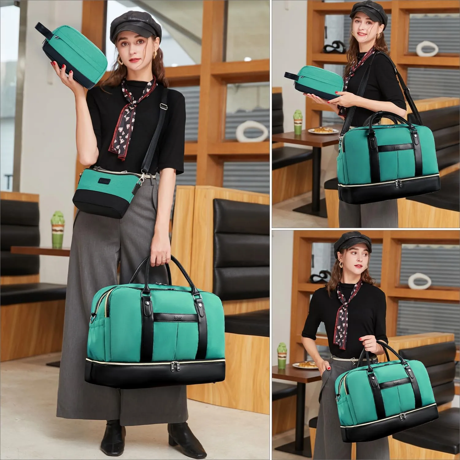 Weekender Bags for Women Overnight Bag Large Canvas Travel Duffel Bag with Shoe Compartment Carry On Tote Bag 3Pcs Set