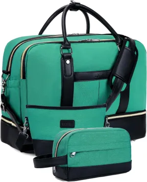 Weekender Bags for Women Overnight Bag Large Canvas Travel Duffel Bag with Shoe Compartment Carry On Tote Bag 3Pcs Set