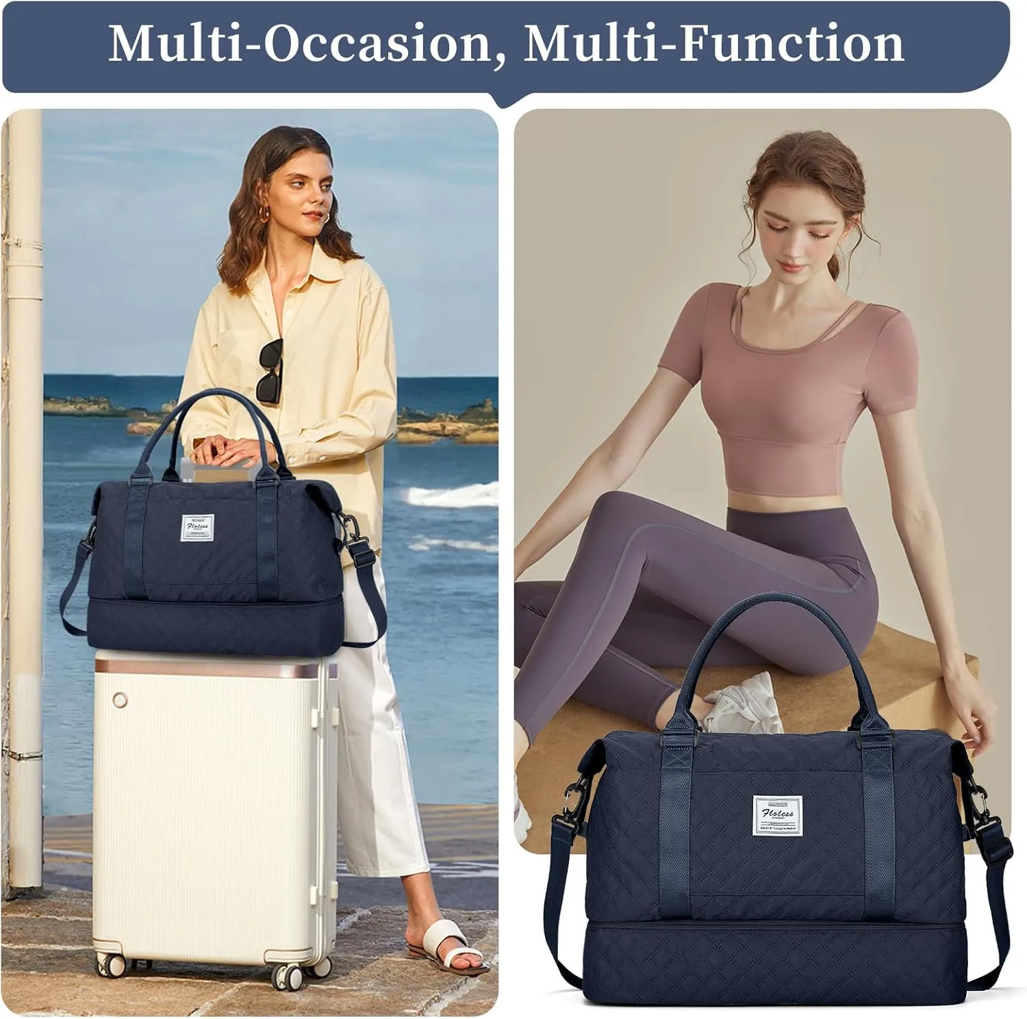 Weekender Bags for Women,Travel Duffel Bag with Shoes Compartment,Overnight Carry on Personal Item Bag with Toiletry Bag