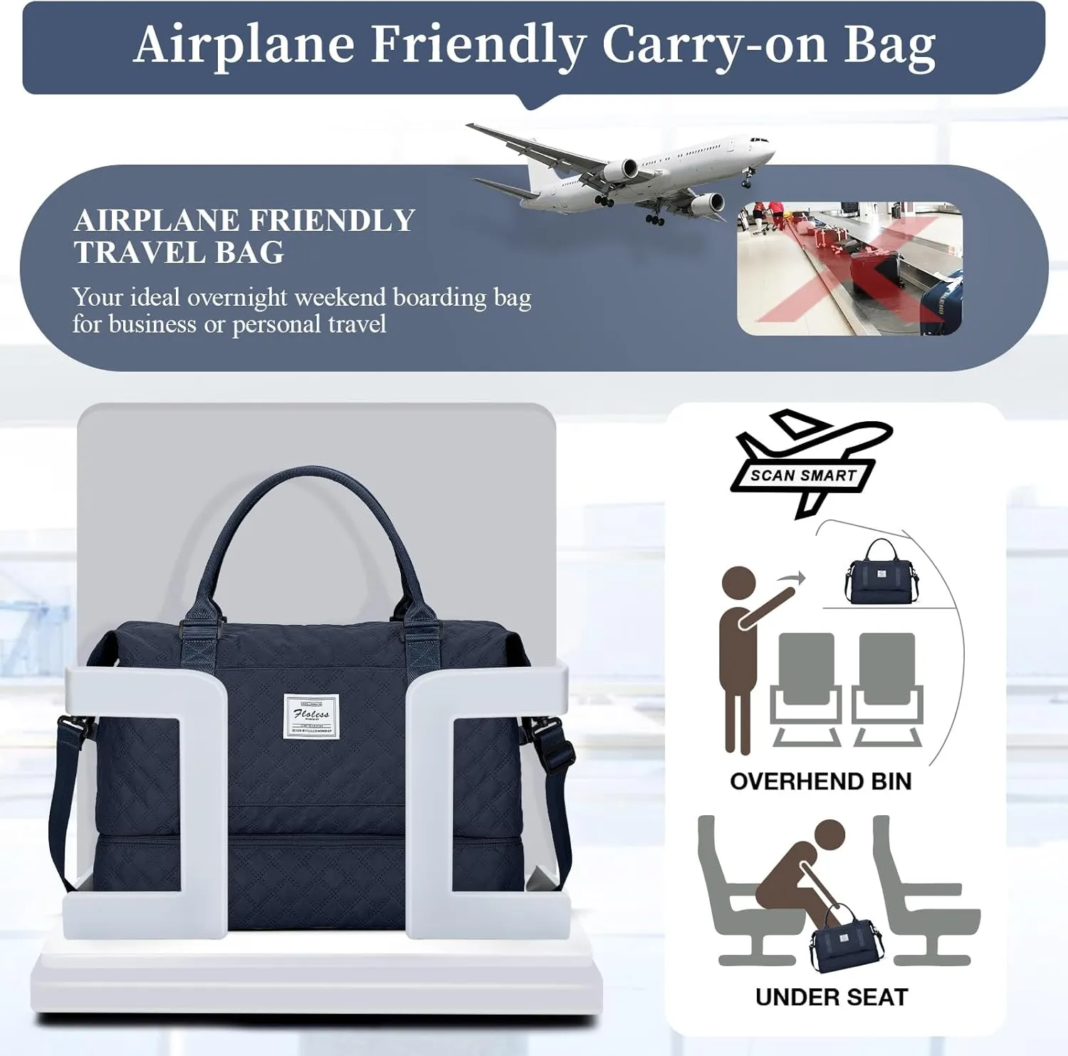 Weekender Bags for Women,Travel Duffel Bag with Shoes Compartment,Overnight Carry on Personal Item Bag with Toiletry Bag