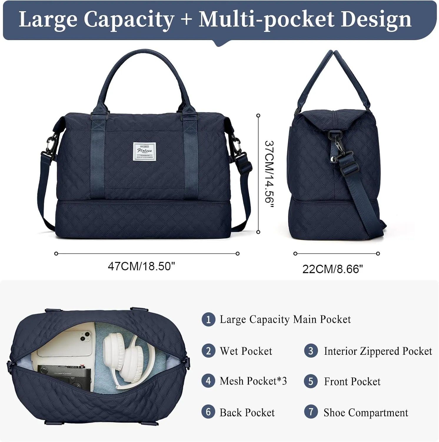 Weekender Bags for Women,Travel Duffel Bag with Shoes Compartment,Overnight Carry on Personal Item Bag with Toiletry Bag