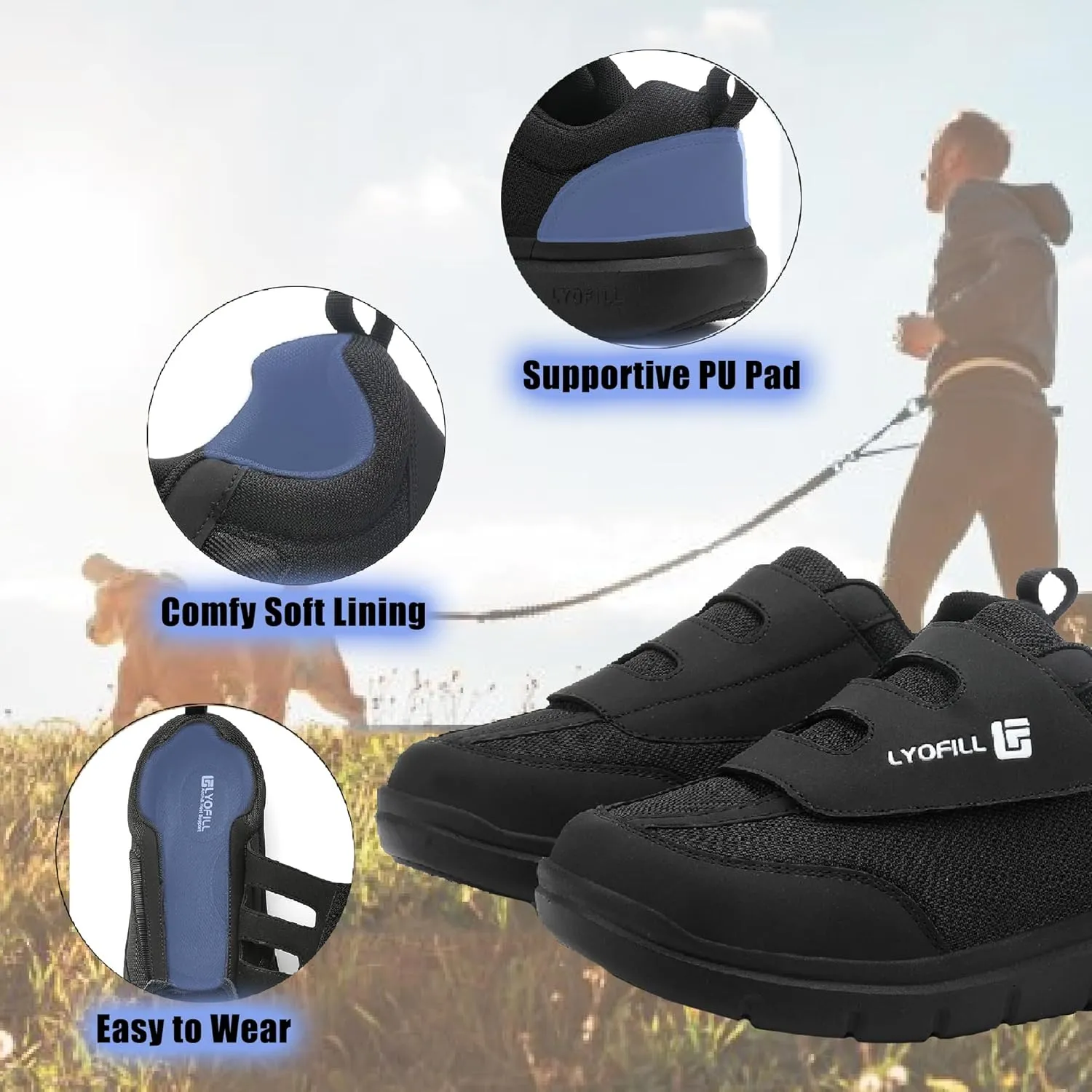 Wide Toe Box Walking Shoes Men Lace-Free Adjustable Extra Wide Width Sneaker Slip on Loafers Diabetic Shoes with Arch Support for Swollen Feet Pain Relief