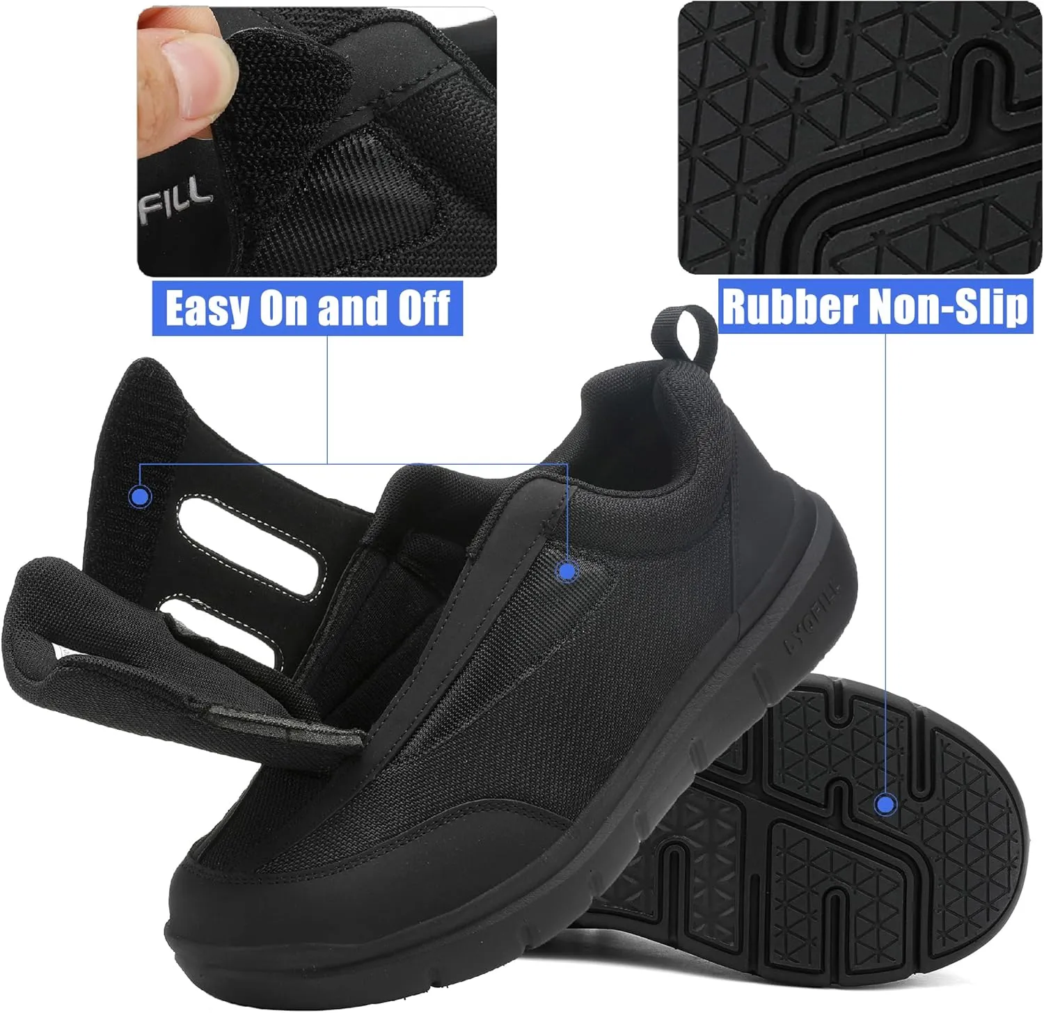 Wide Toe Box Walking Shoes Men Lace-Free Adjustable Extra Wide Width Sneaker Slip on Loafers Diabetic Shoes with Arch Support for Swollen Feet Pain Relief