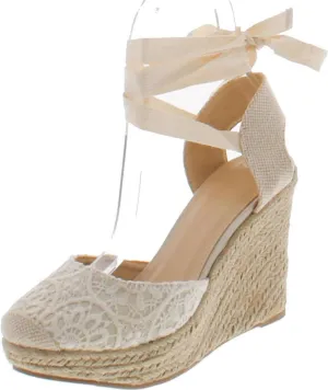 Wild Diva Maegan-32 Women Floral Crochet Ankle Wrap Slingback Espadrille Wedge - Black
