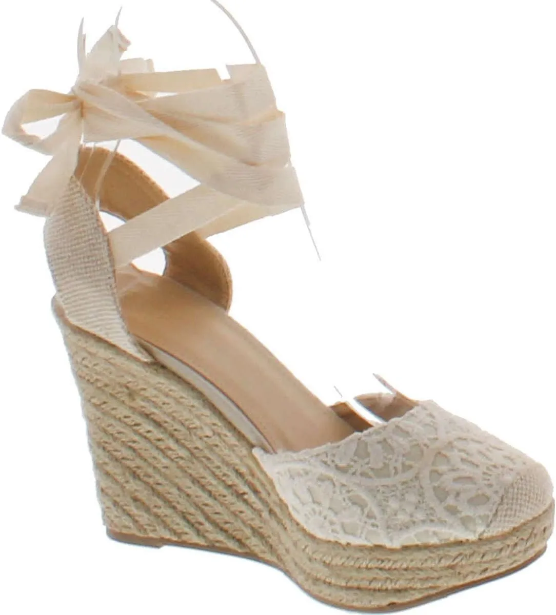 Wild Diva Maegan-32 Women Floral Crochet Ankle Wrap Slingback Espadrille Wedge - Black