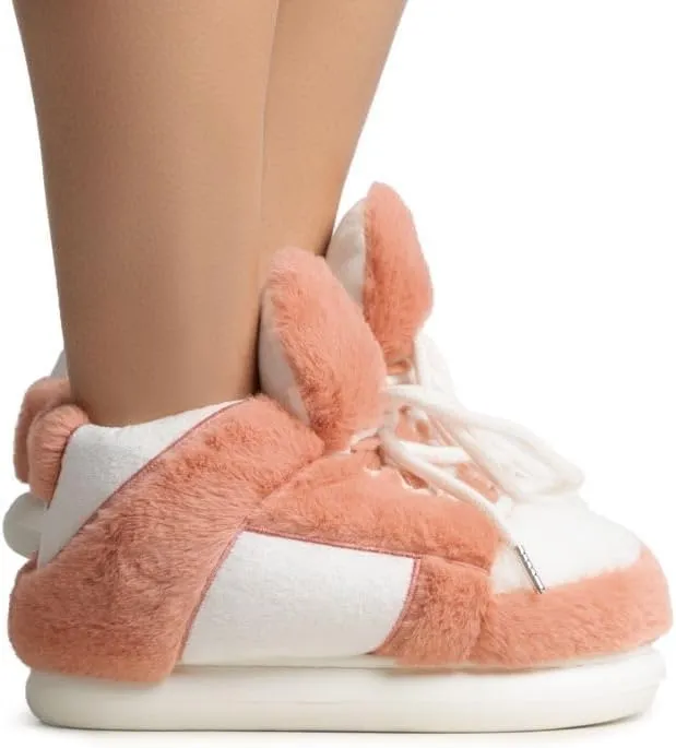 Wild Diva Slippy-01 Women's Lace Up Fur Detail Closed Toe Sneaker Slippers