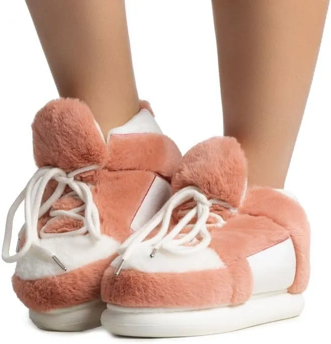 Wild Diva Slippy-01 Women's Lace Up Fur Detail Closed Toe Sneaker Slippers