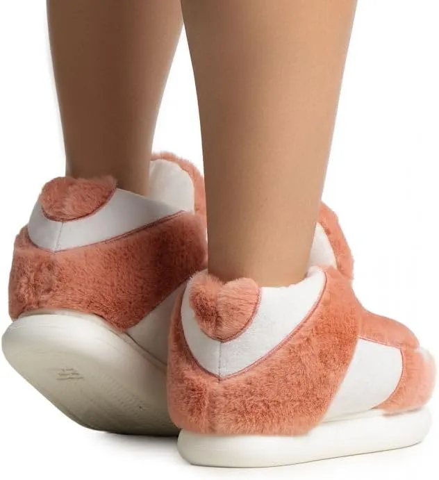 Wild Diva Slippy-01 Women's Lace Up Fur Detail Closed Toe Sneaker Slippers