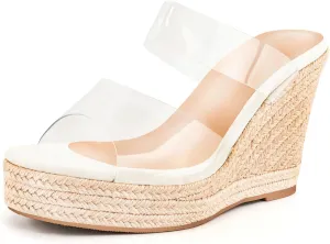 WIRALOMI Women Clear Wedge Heel Sandals Slip On Espadrilles Platform Sandals Slide Summer Beach Crystal Mules Sandals