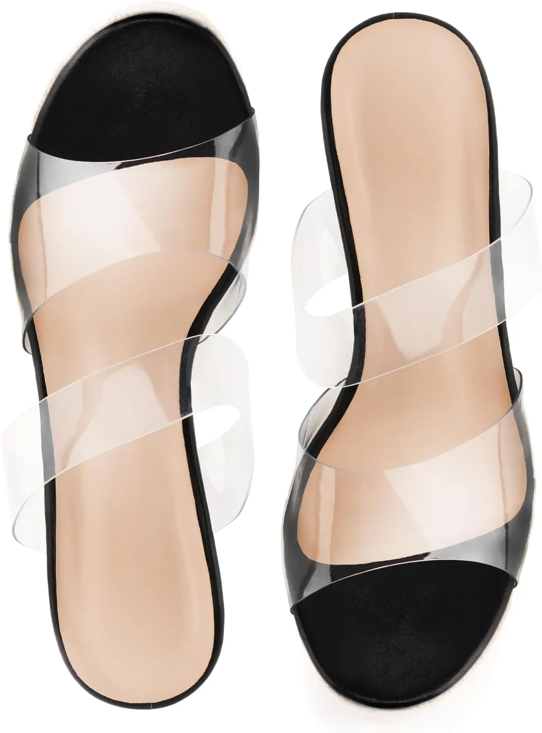 WIRALOMI Women Clear Wedge Heel Sandals Slip On Espadrilles Platform Sandals Slide Summer Beach Crystal Mules Sandals