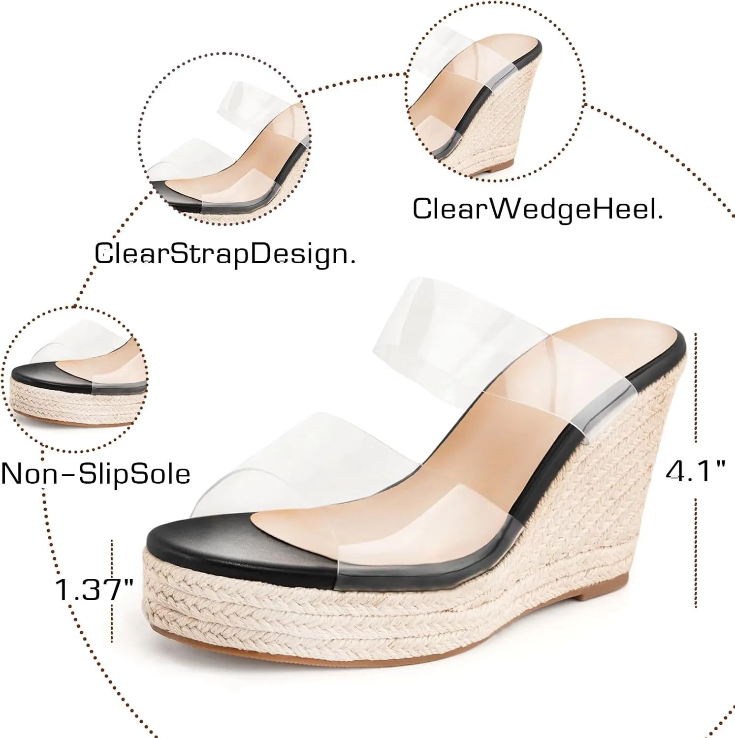 WIRALOMI Women Clear Wedge Heel Sandals Slip On Espadrilles Platform Sandals Slide Summer Beach Crystal Mules Sandals