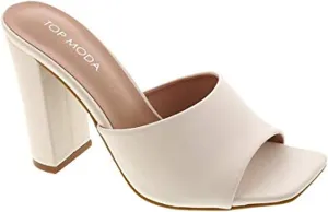 Women's Chunky High Heel Mules Peep Toe Slide Sandals