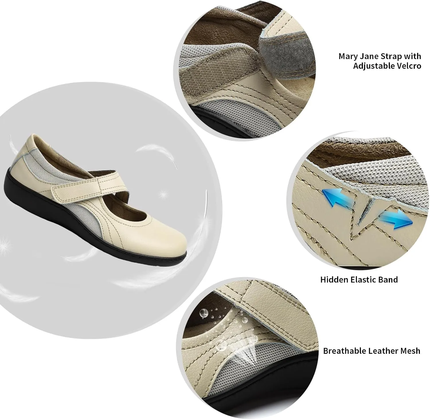 Women's Classic Comfort Mary Jane Flats Fashion Casual Dress Shoes Cute Closed Toe Slip On Lightweight Breathable Walking Shoes