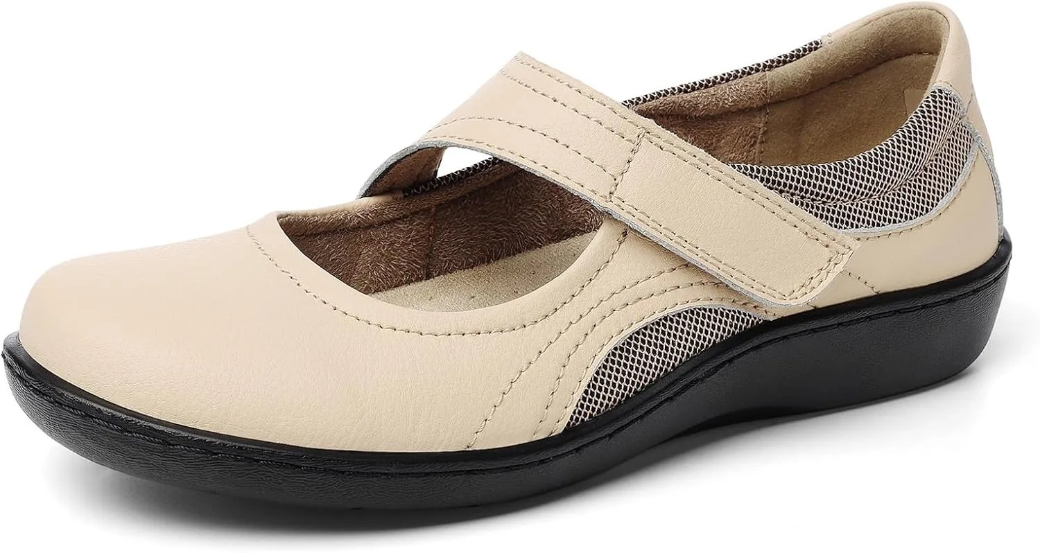 Women's Classic Comfort Mary Jane Flats Fashion Casual Dress Shoes Cute Closed Toe Slip On Lightweight Breathable Walking Shoes