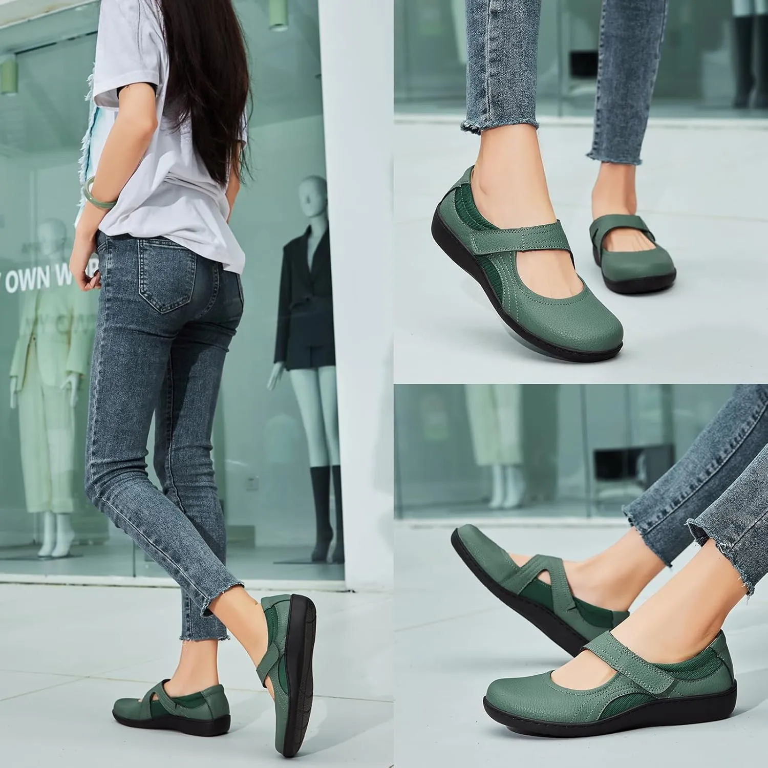 Women's Classic Comfort Mary Jane Flats Fashion Casual Dress Shoes Cute Closed Toe Slip On Lightweight Breathable Walking Shoes