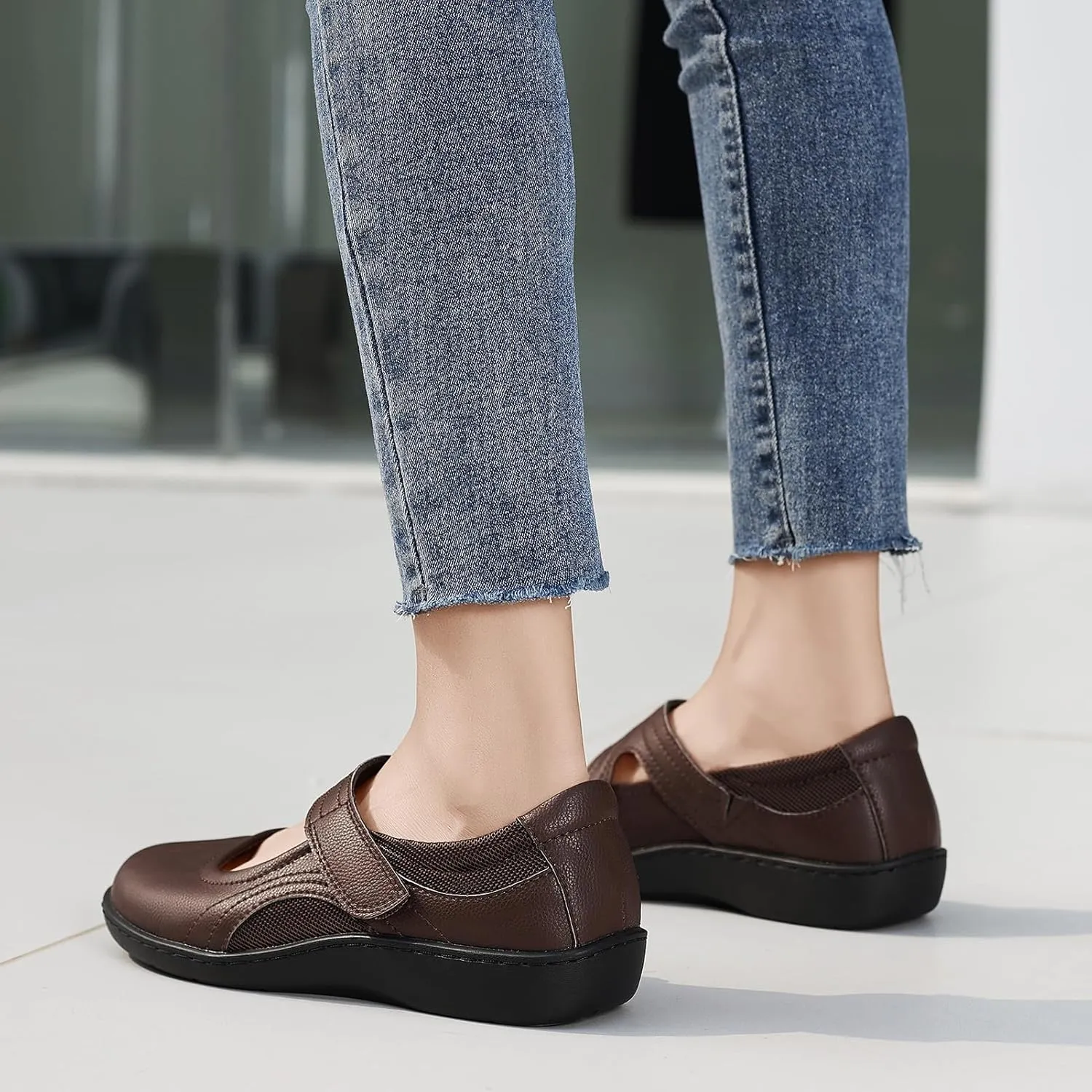 Women's Classic Comfort Mary Jane Flats Fashion Casual Dress Shoes Cute Closed Toe Slip On Lightweight Breathable Walking Shoes