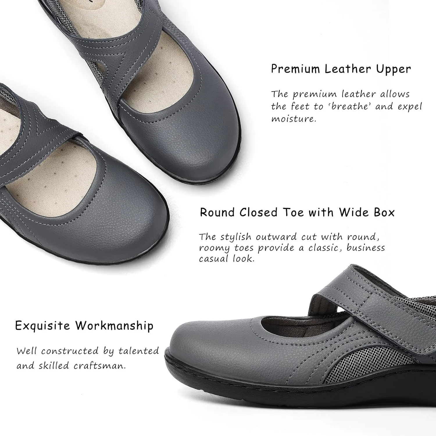 Women's Classic Comfort Mary Jane Flats Fashion Casual Dress Shoes Cute Closed Toe Slip On Lightweight Breathable Walking Shoes