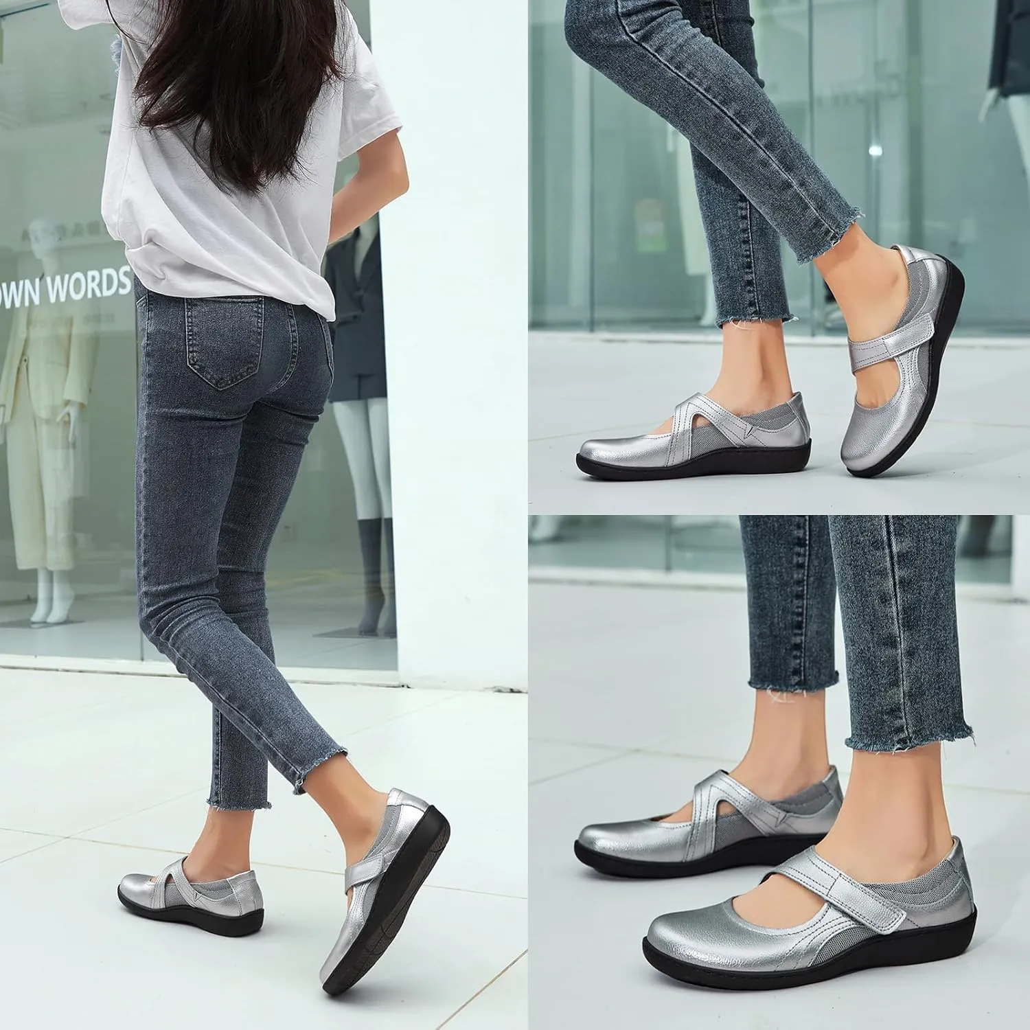 Women's Classic Comfort Mary Jane Flats Fashion Casual Dress Shoes Cute Closed Toe Slip On Lightweight Breathable Walking Shoes