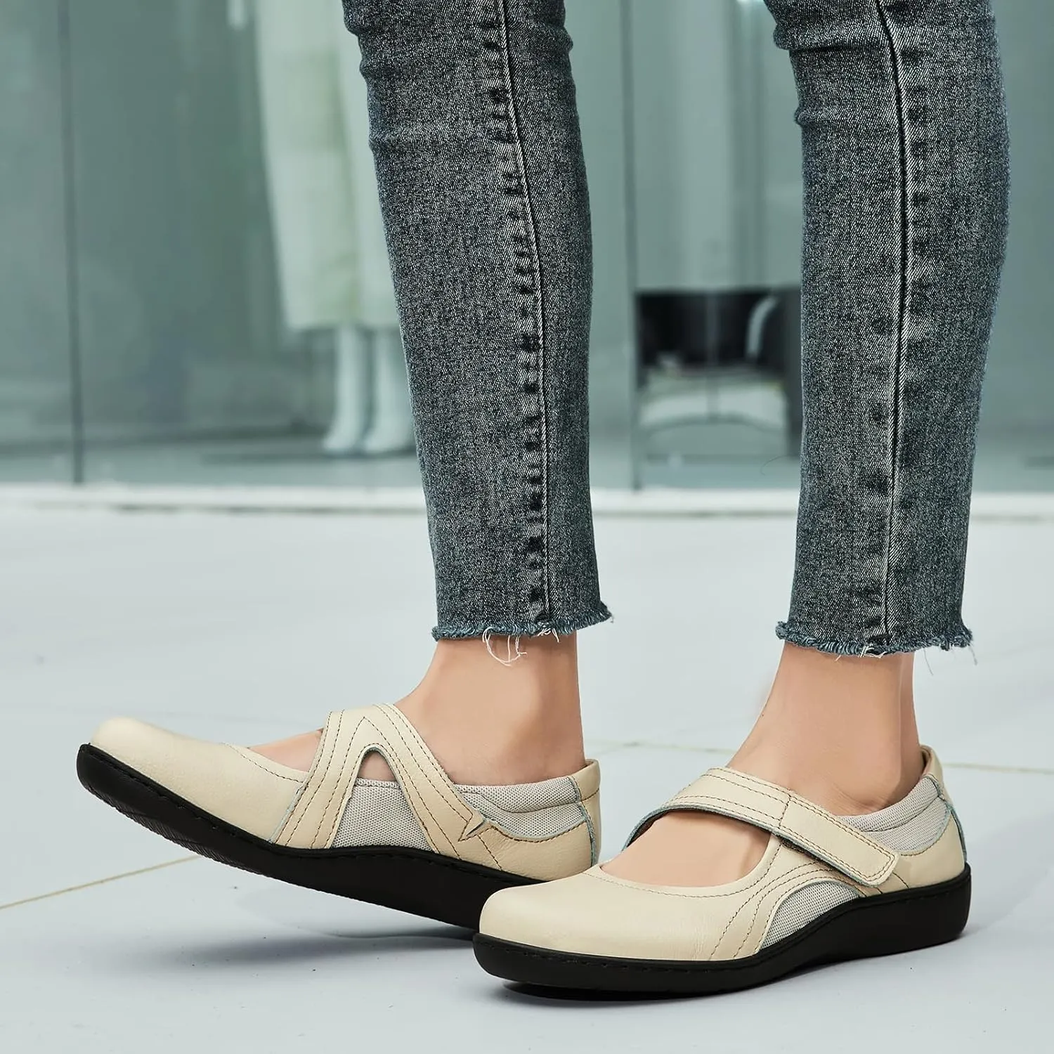 Women's Classic Comfort Mary Jane Flats Fashion Casual Dress Shoes Cute Closed Toe Slip On Lightweight Breathable Walking Shoes