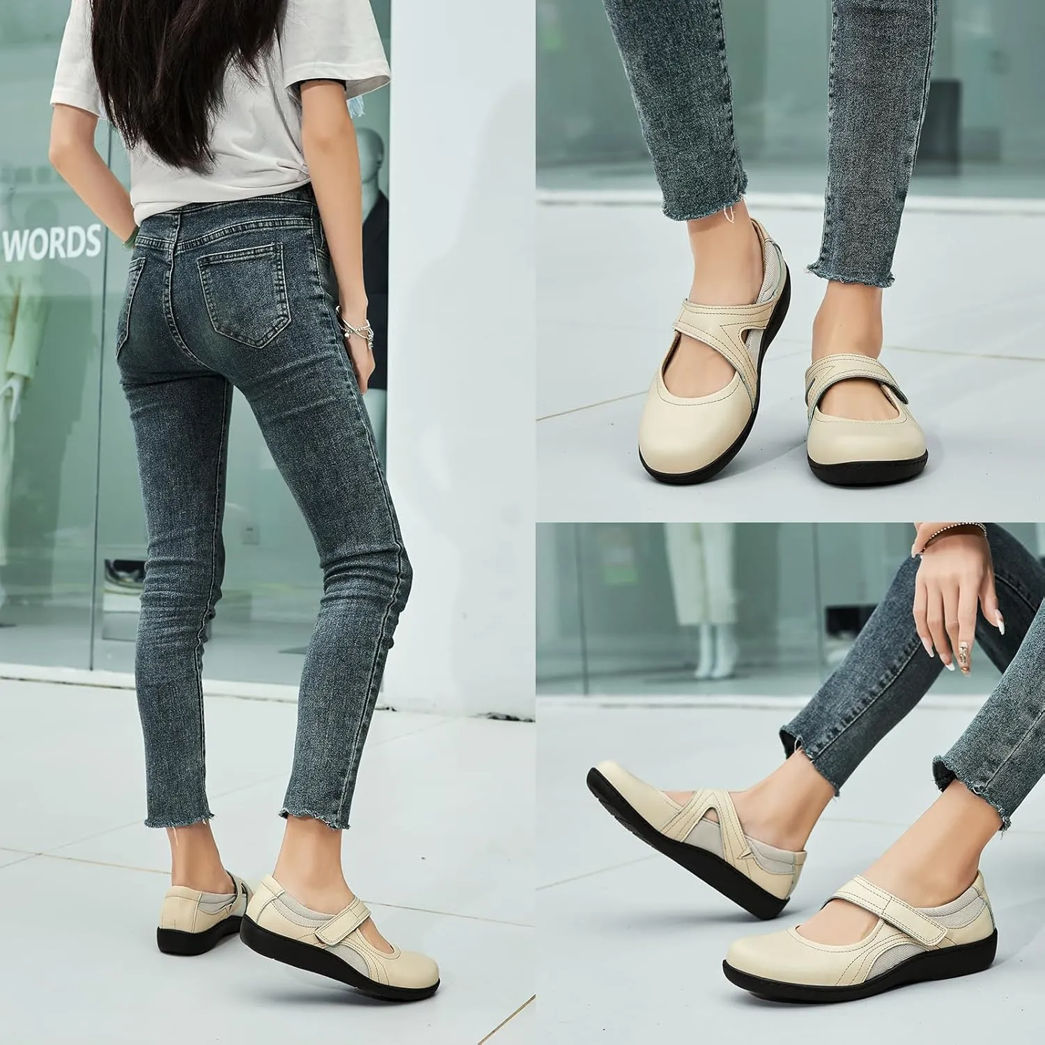 Women's Classic Comfort Mary Jane Flats Fashion Casual Dress Shoes Cute Closed Toe Slip On Lightweight Breathable Walking Shoes