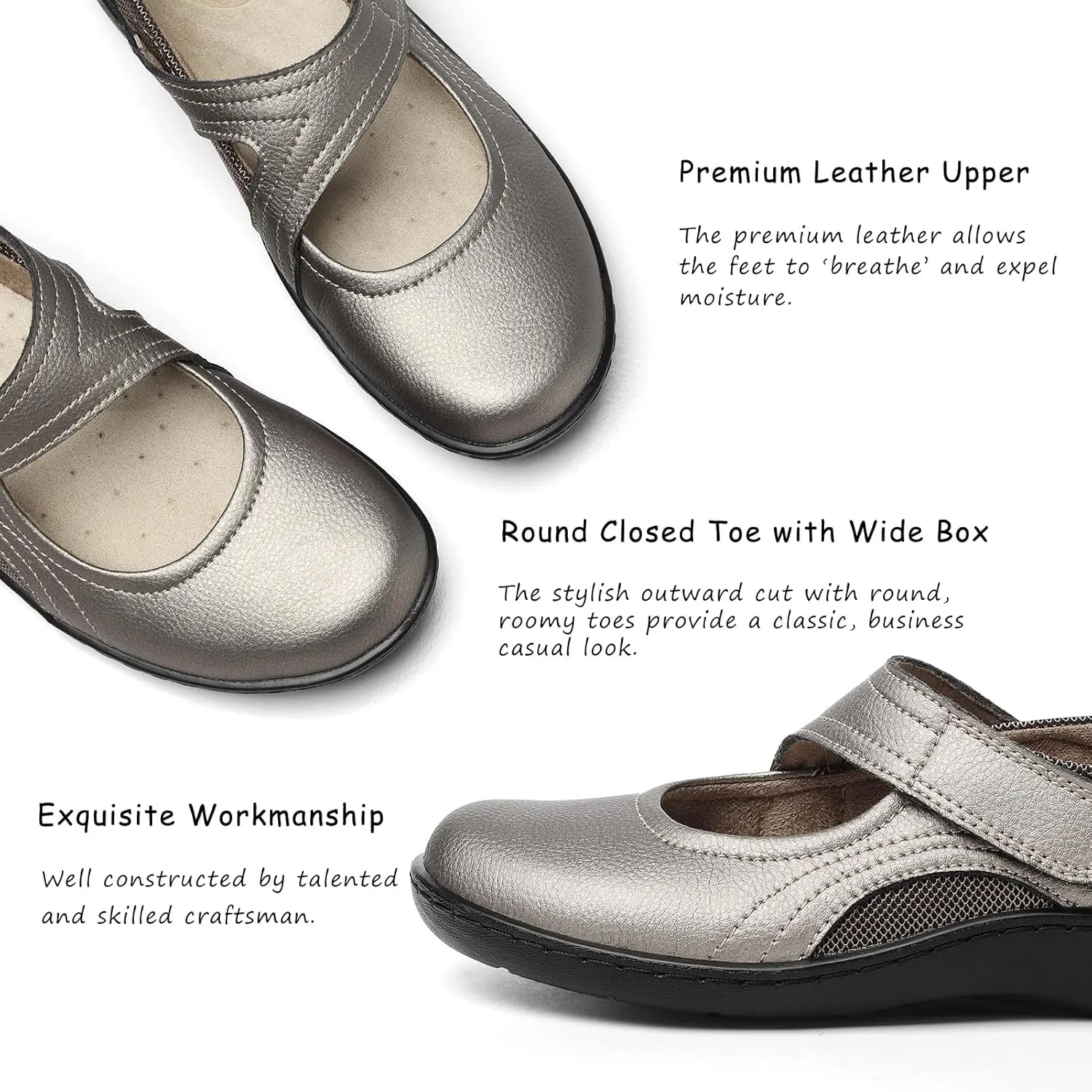 Women's Classic Comfort Mary Jane Flats Fashion Casual Dress Shoes Cute Closed Toe Slip On Lightweight Breathable Walking Shoes