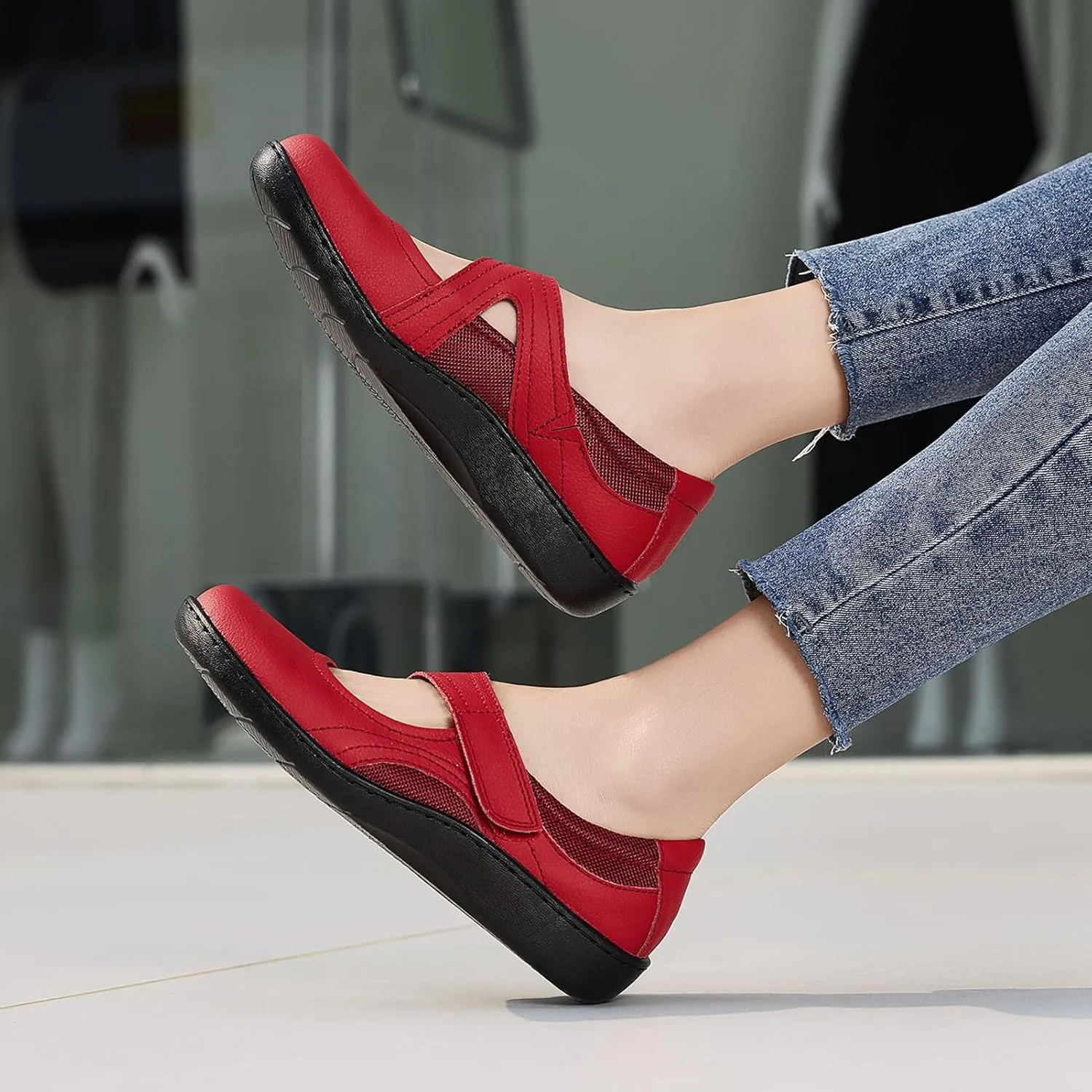 Women's Classic Comfort Mary Jane Flats Fashion Casual Dress Shoes Cute Closed Toe Slip On Lightweight Breathable Walking Shoes