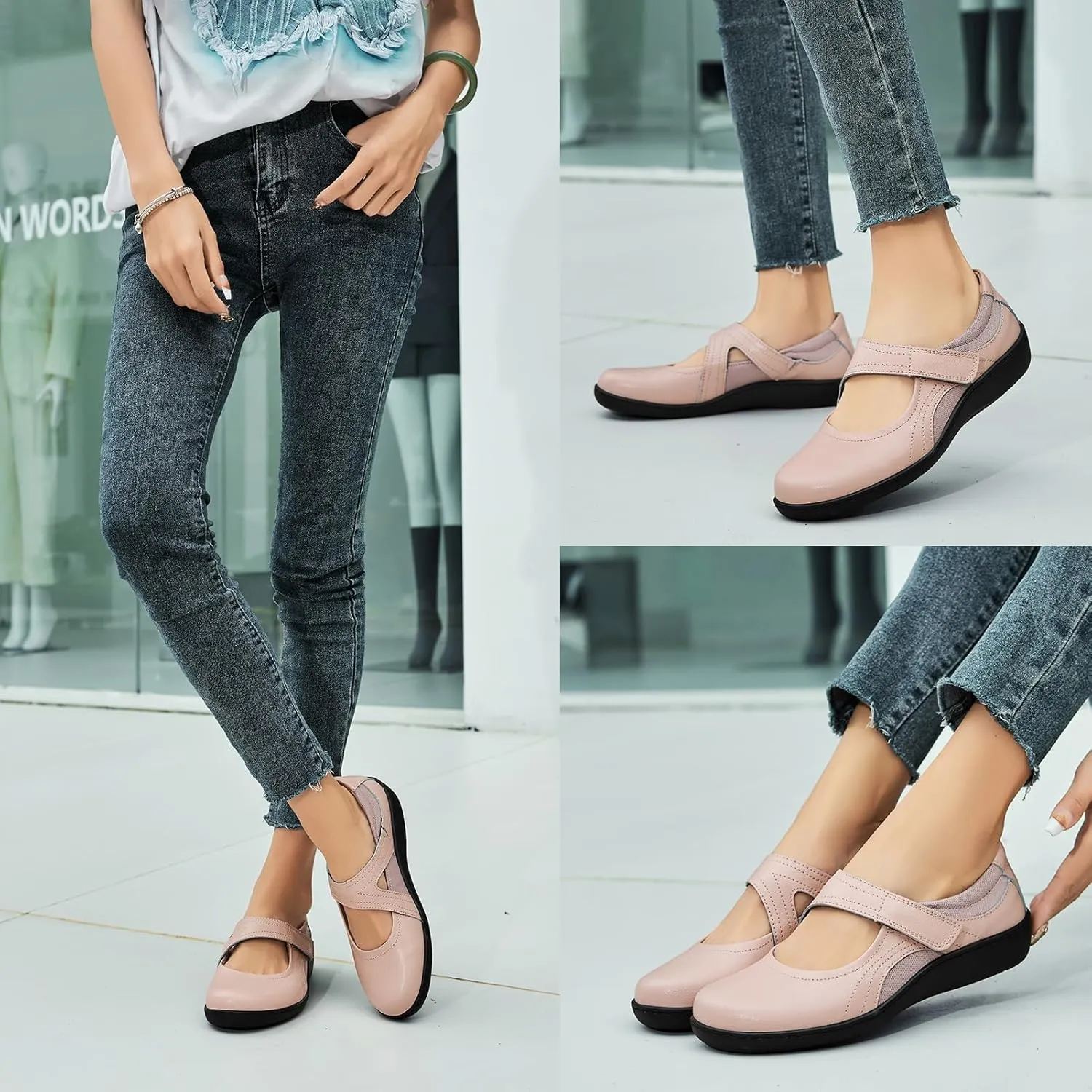 Women's Classic Comfort Mary Jane Flats Fashion Casual Dress Shoes Cute Closed Toe Slip On Lightweight Breathable Walking Shoes