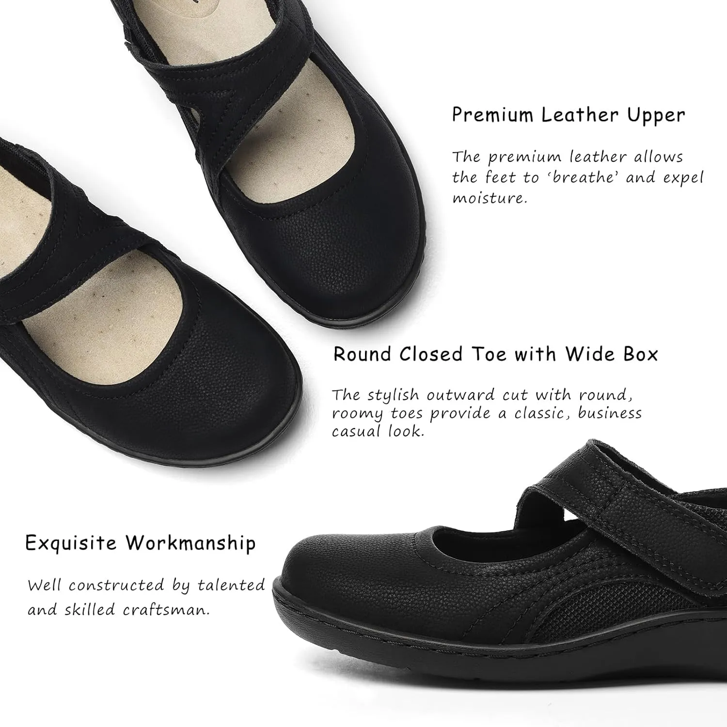 Women's Classic Comfort Mary Jane Flats Fashion Casual Dress Shoes Cute Closed Toe Slip On Lightweight Breathable Walking Shoes