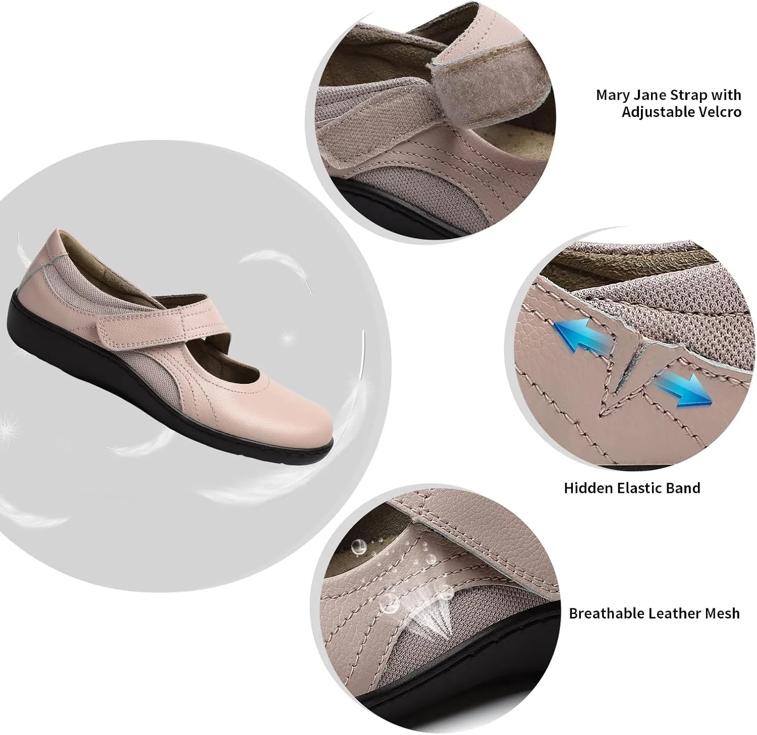 Women's Classic Comfort Mary Jane Flats Fashion Casual Dress Shoes Cute Closed Toe Slip On Lightweight Breathable Walking Shoes
