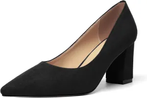 Womens Dress Pointed Toe Slip On Suede Dating Block High Heel Pumps Shoes 3 Inch